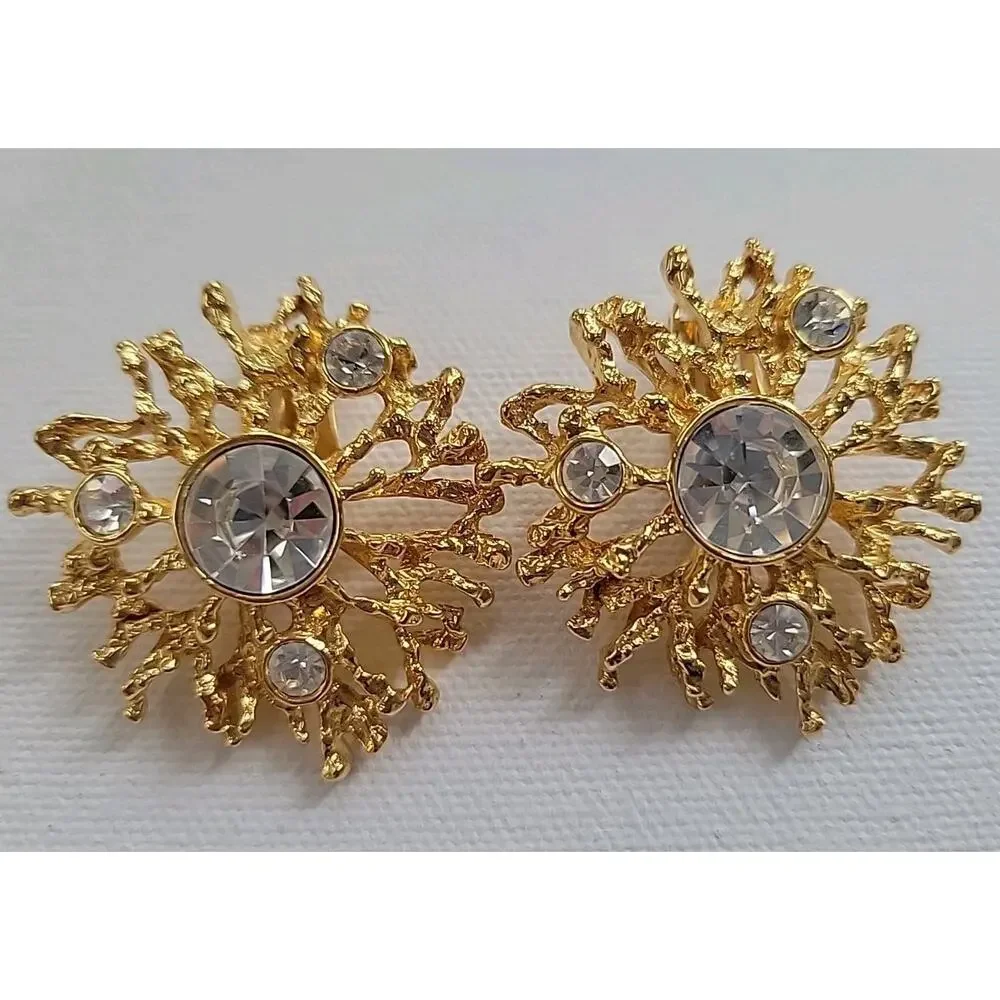 Vtg KJL Kenneth Jay Lane Avon Sunburst Clip On Earrings 90s Large Regal Riches